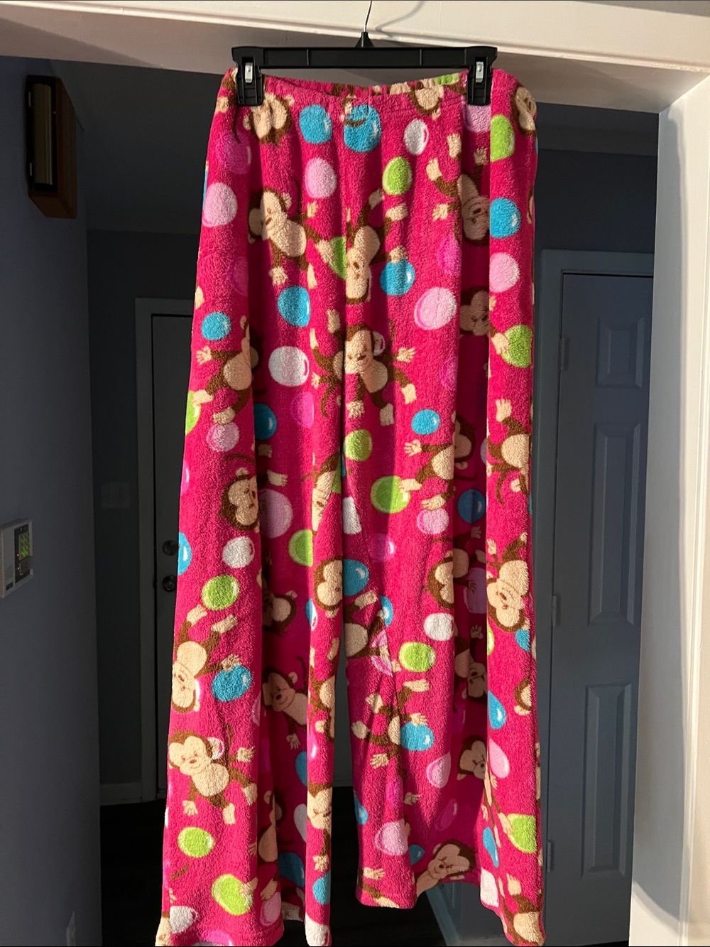 Women’s Cozy Pink Plush Monkey Print Pajama Pants
